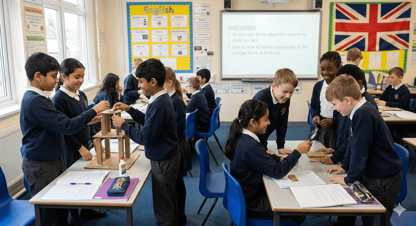 KS2 learning with books, numbers, and science